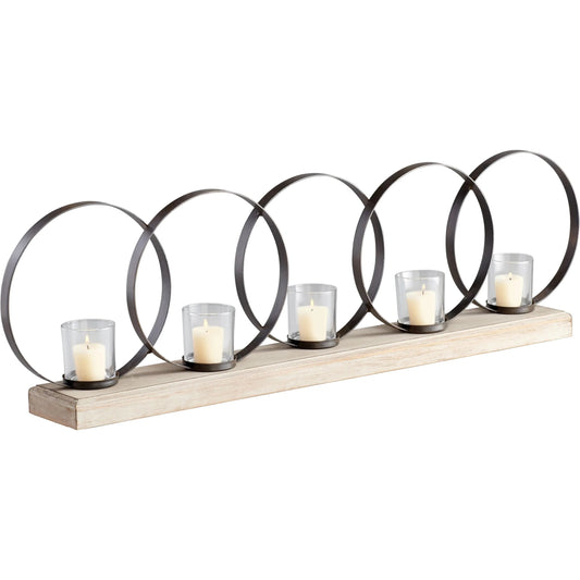 Ohhh Five Candle Candleholder by Cyan Design in raw iron, natural wood. Made from iron, wood, glass in a cottage & farmhouse style.