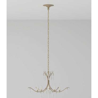 Marshallia Chandelier by Currey and Company in rustic gold, faux rock crystal. Made from wrought iron, glass in a transitional style.