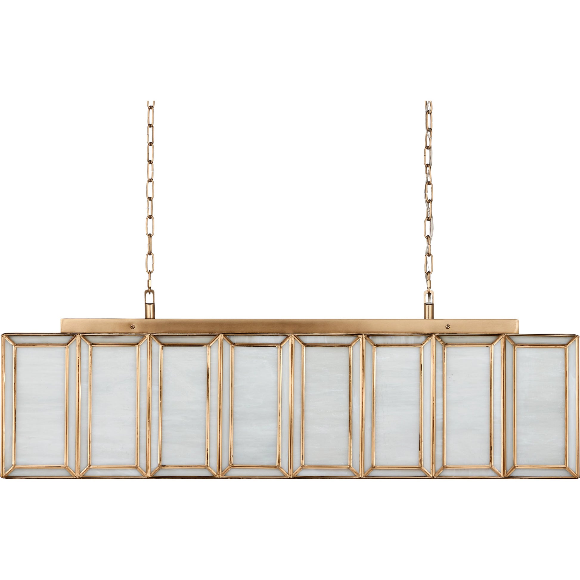 Daze Chandelier by Currey and Company in white, antique brass. Made from glass, brass, metal in a modern style.