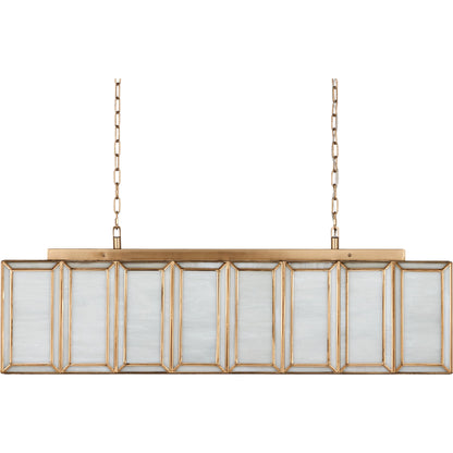 Daze Chandelier by Currey and Company in white, antique brass. Made from glass, brass, metal in a modern style.