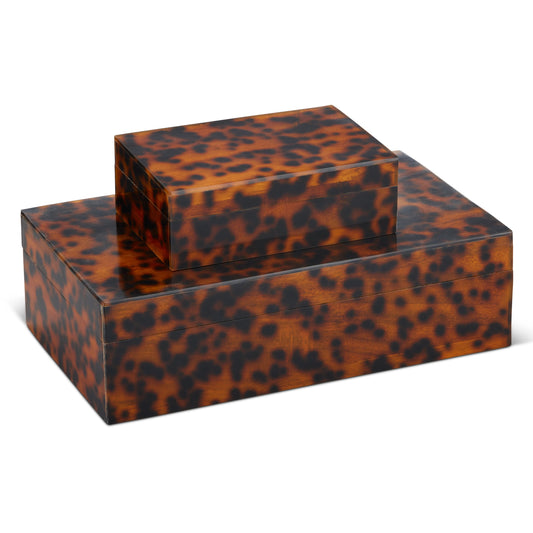 Faux Tortoise Box Set by Currey and Company in brown, black. Made from acrylic, wood in a modern style.