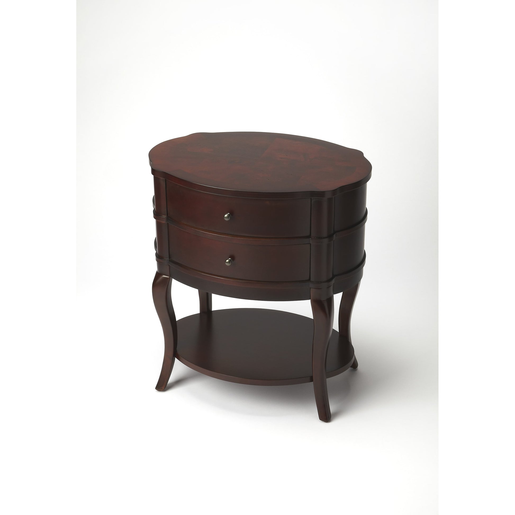 Jarvis Plantation Cherry Oval Side Table by Butler Specialty Company in dark brown and plantation cherry. Made from poplar hardwood solids, mdf, cherry veneer in a traditional style.