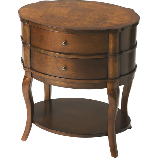 Jarvis Oval Side Table by Butler Specialty Company in umber. Made from wood, wood products, olive ash burl veneers in a traditional style.