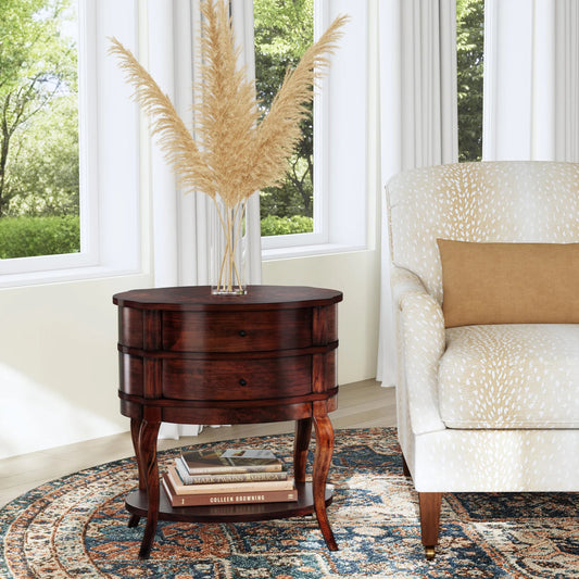 Jarvis Oval Side Table by Butler Specialty Company in umber. Made from wood, wood products, olive ash burl veneers in a traditional style.