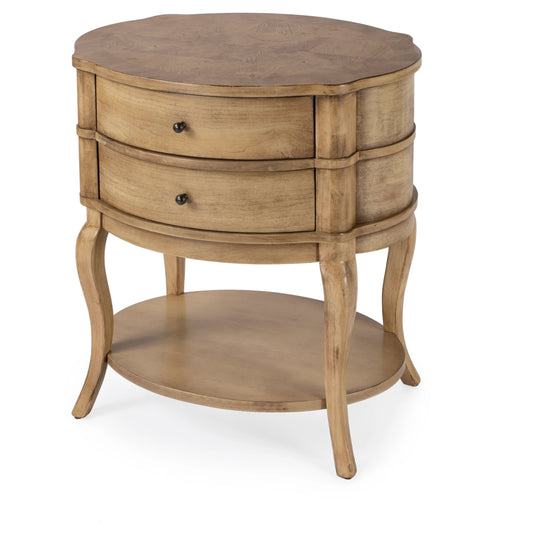 Jarvis Oval 2-Drawer Side Table by Butler Specialty Company in beige and cherry. Made from poplar hardwood solids, mdf, cherry veneer in a cottage & farmhouse style.