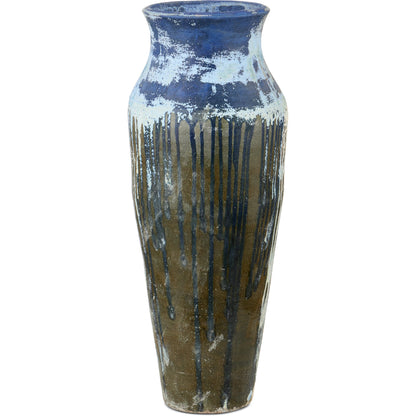 Capizzi Urn by Currey and Company in antique blue drip. Made from ceramic in a modern style.