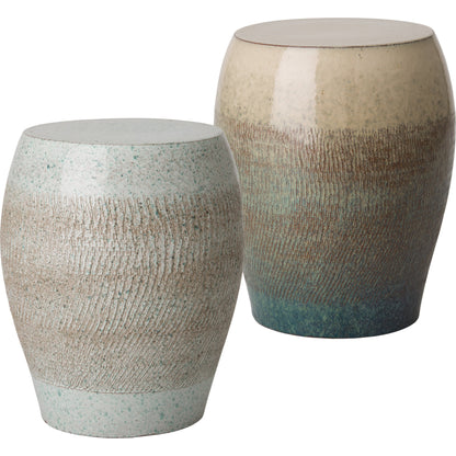 Seiji Garden Stool by Emissary USA in glossy glaze. Made from ceramic in a coastal style.
