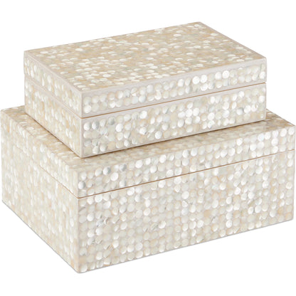 Gerri Dot Box Set by Currey and Company in natural, cream. Made from mother of pearl, composite, engineered wood in a modern style.