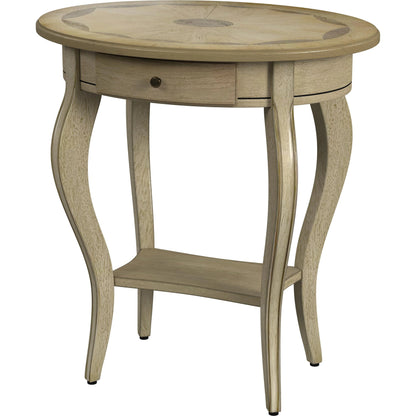 Jeanette Oval Wood Accent Table by Butler Specialty Company in beige and antique beige. Made from rubberwood, poplar solids, fiberboard, cherry veneers in a cottage & farmhouse style.