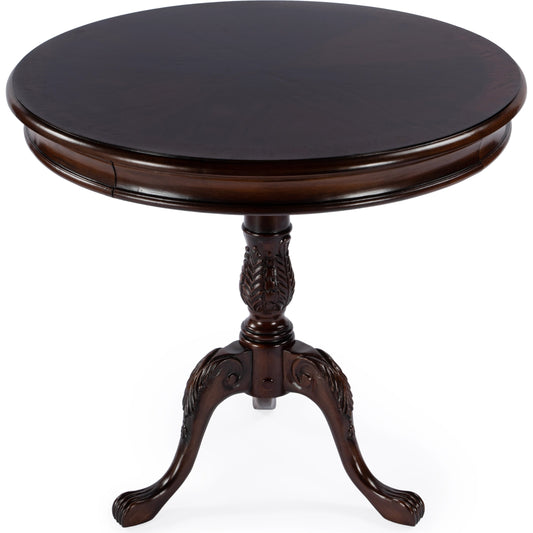 001 SI-2077717 | Primary Silo | Carissa Round Pedestal Foyer Table by Butler Specialty Company in dark brown and cherry nouveau. Made from rubberwood solids, mdf, cherry veneers in a traditional style.