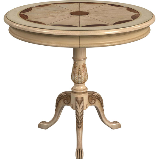 Carissa 30" Round Pedestal Foyer Table by Butler Specialty Company in beige and antique beige. Made from rubberwood solids, mdf, cherry veneers, resin in a cottage & farmhouse style.