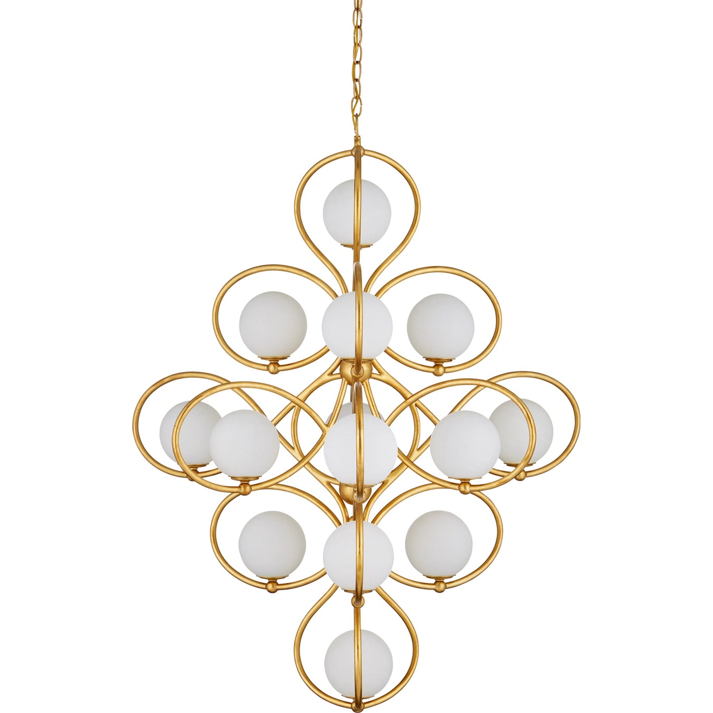 004 SI-2191852 | Additional Silo | Storrs Chandelier by Currey and Company in contemporary gold leaf, contemporary gold, white. Made from wrought iron, glass in a modern style.