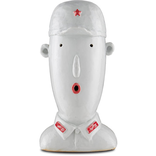 Stan the Military Man by Currey and Company in off white, brown, red. Made from porcelain in a transitional style.