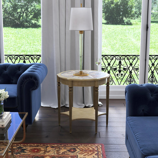 Bainbridge Side Table by Butler Specialty Company in beige and antique beige. Made from rubberwood solids, mdf, birch veneer in a transitional style.
