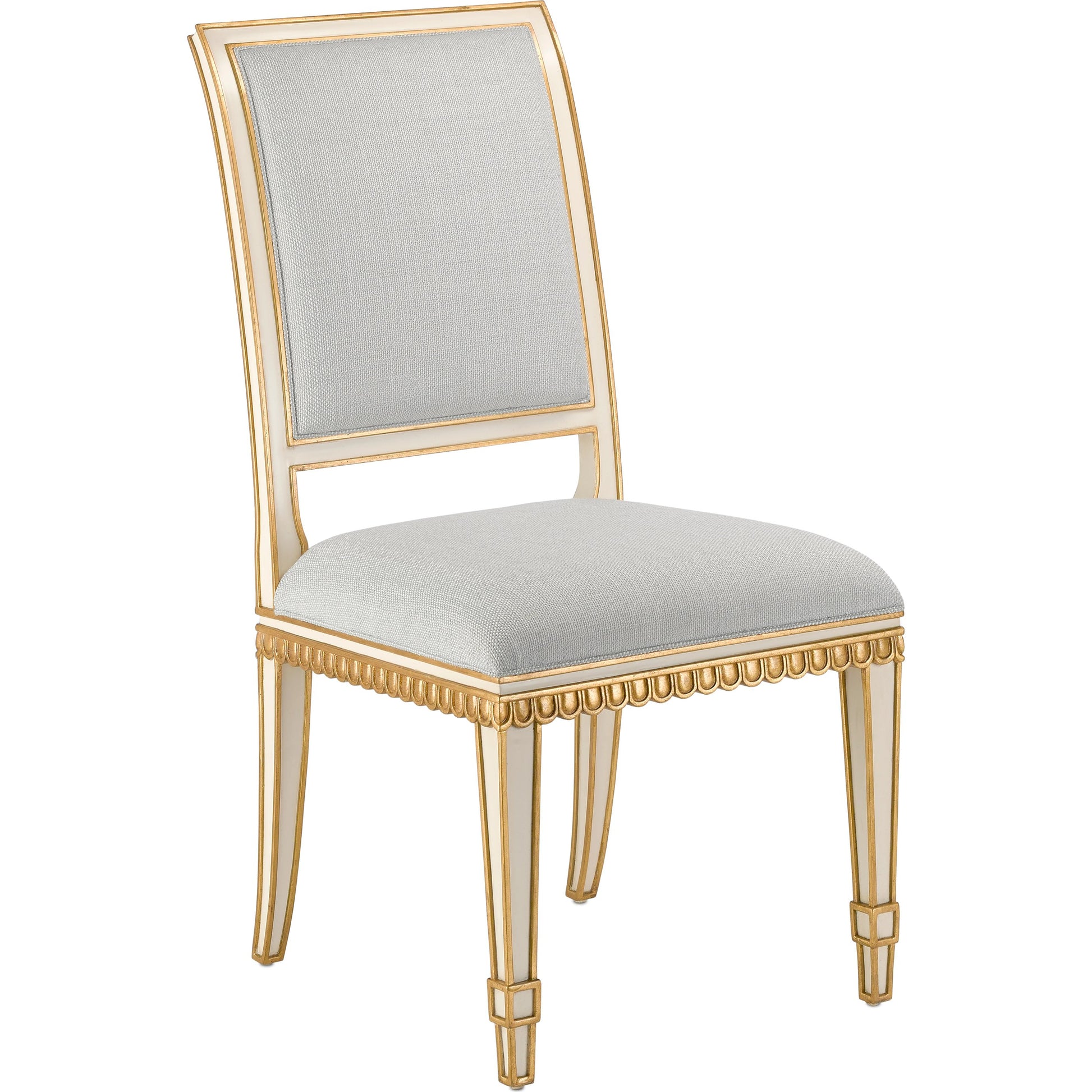 Ines Chair by Currey and Company in mixology moonstone and ivory, antique gold. Made from mahogany in a transitional style.