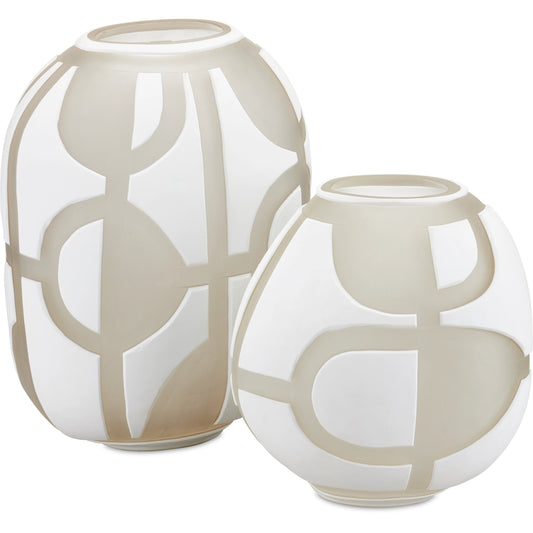 Art Decortif Vase Set by Currey and Company in opaque white, clear matte. Made from glass in a modern style.