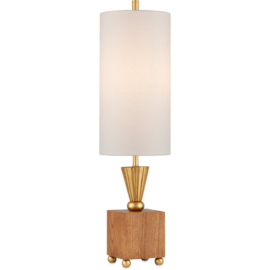 Ballyfin Table Lamp by Currey and Company in classic honey, gold leaf. Made from ash wood, metal in a modern style.