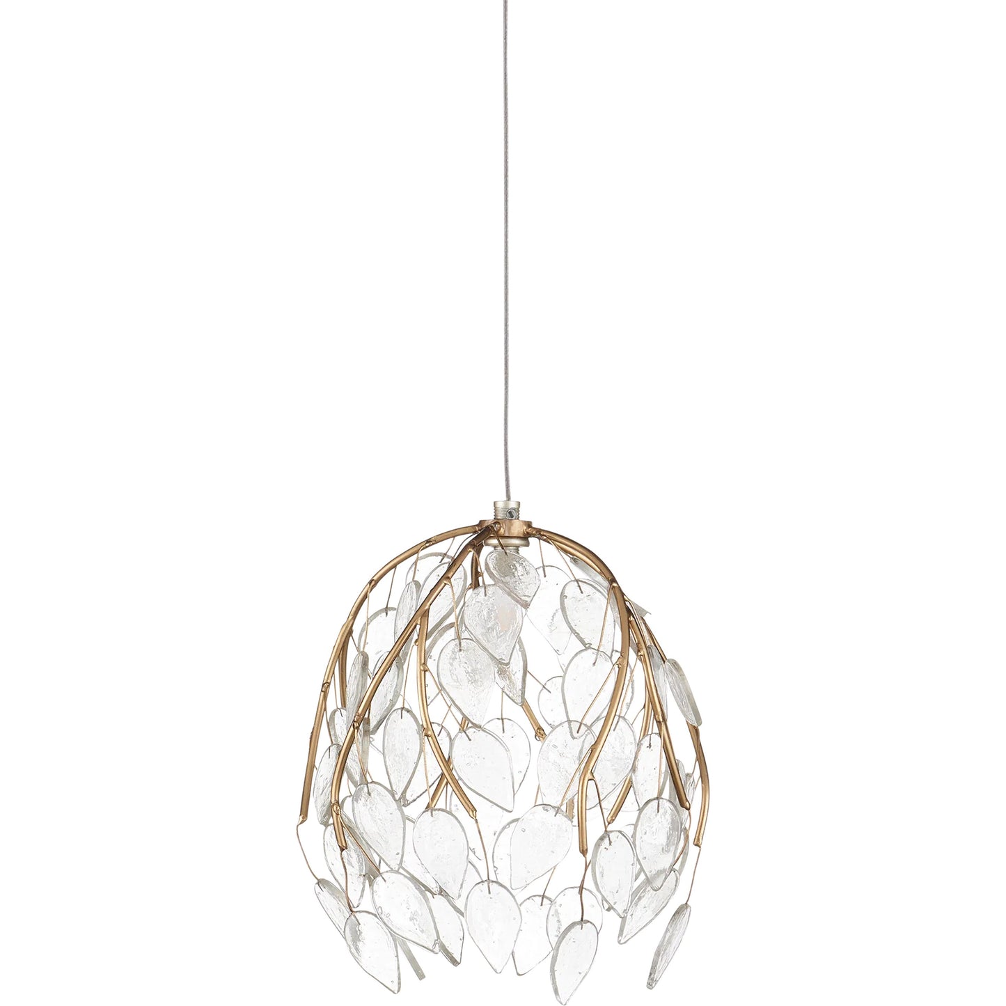 003 SI-2524230 | Closeup | Banyan 15-Light Multi-Drop Pendant by Currey and Company in antique brass, clear, silver. Made from metal, glass in a modern style.