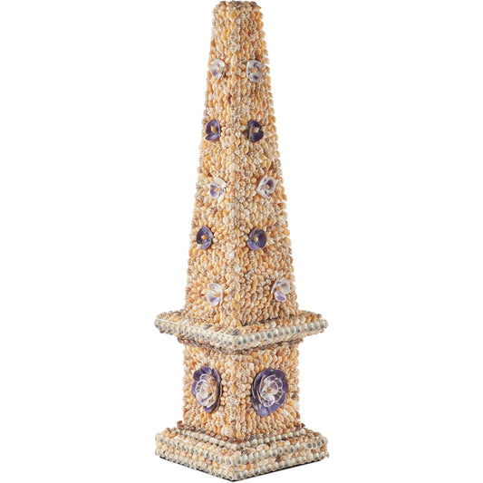 Coquillage Short Obelisk by Currey and Company in natural. Made from shells, wood in a unique style.