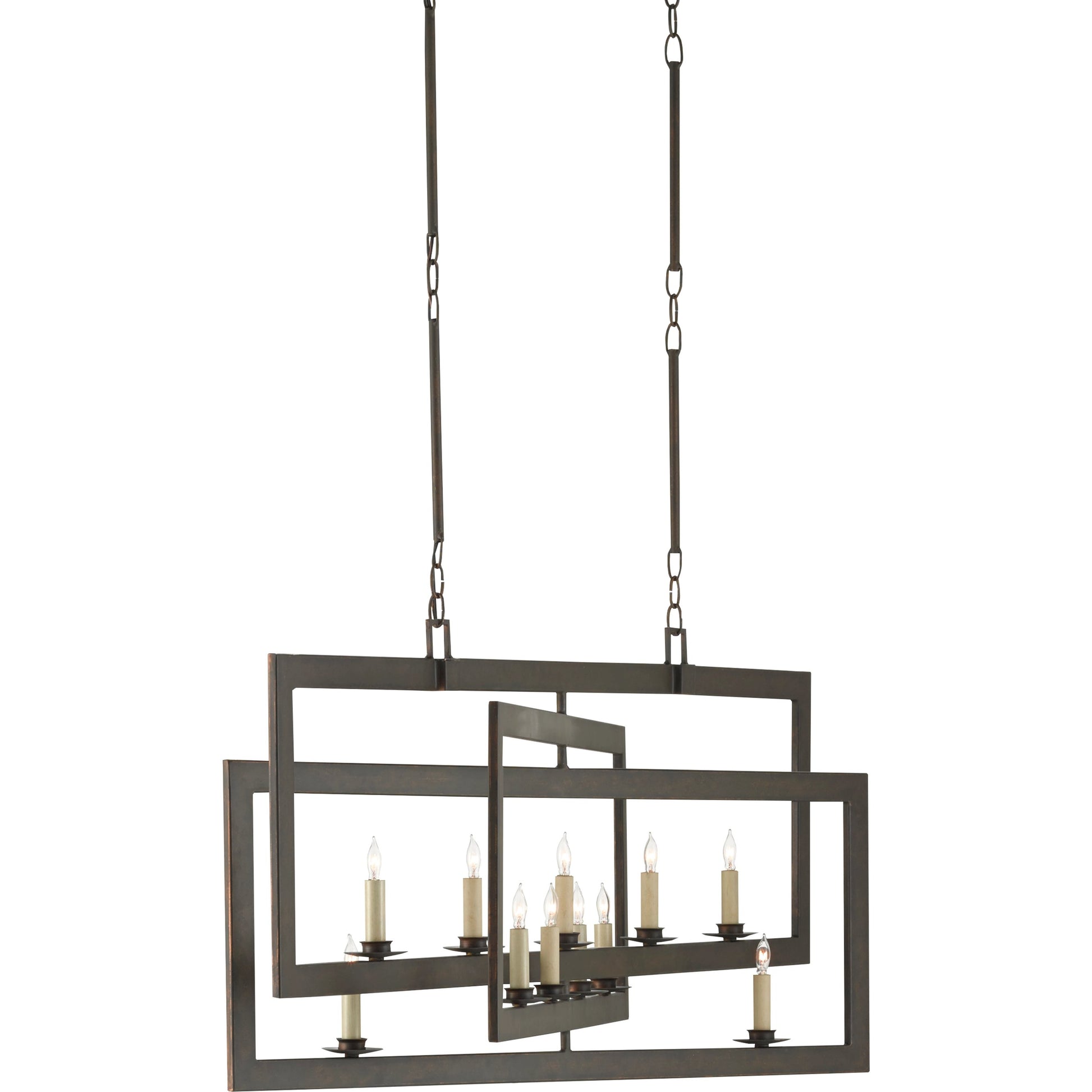 Middleton Rectangular Chandelier by Currey and Company. Made from wrought iron in a modern style.