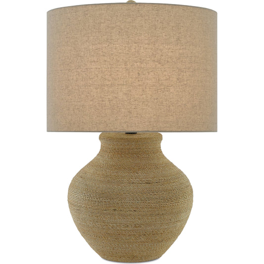 Hensen Table Lamp by Currey and Company in natural, satin black. Made from abaca rope, wood, wrought iron in a eclectic & global style.