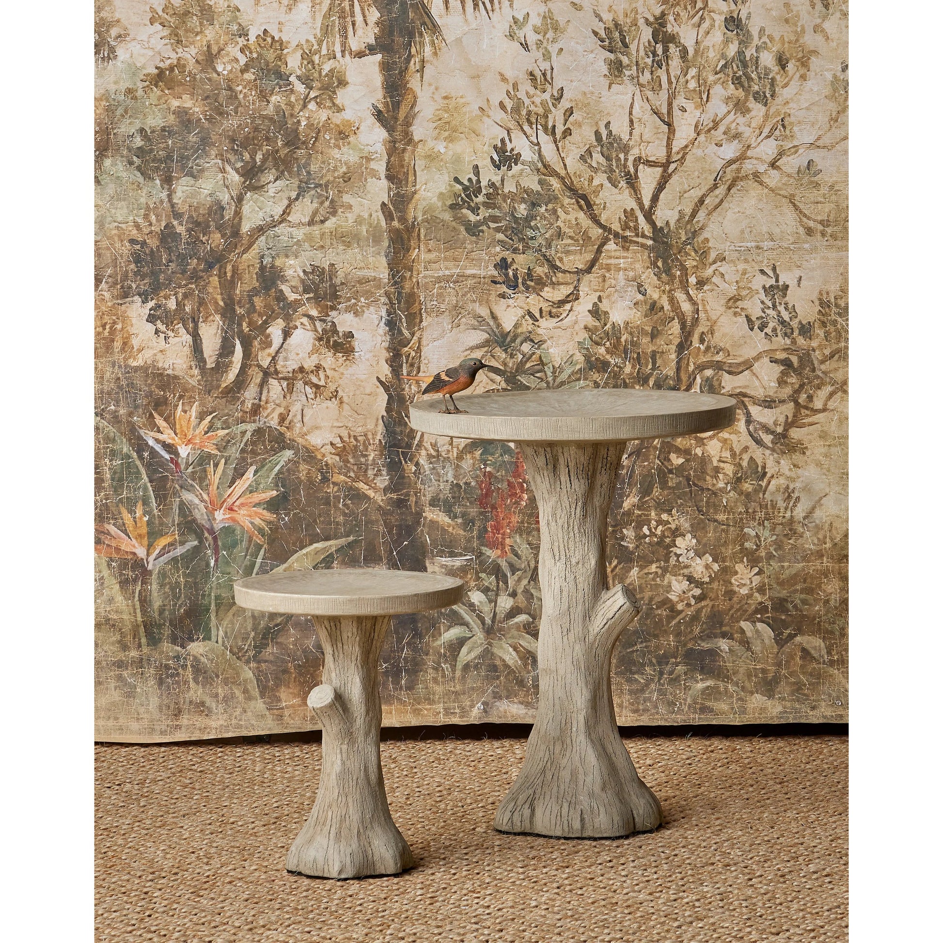 Faux Bois Bird Bath by Currey and Company in portland. Made from concrete, iron in a rustic style.