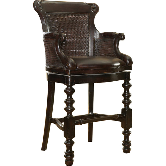 Dunkirk Swivel Bar Stool by Tommy Bahama Home in mocha. Made from unique in a traditional style.