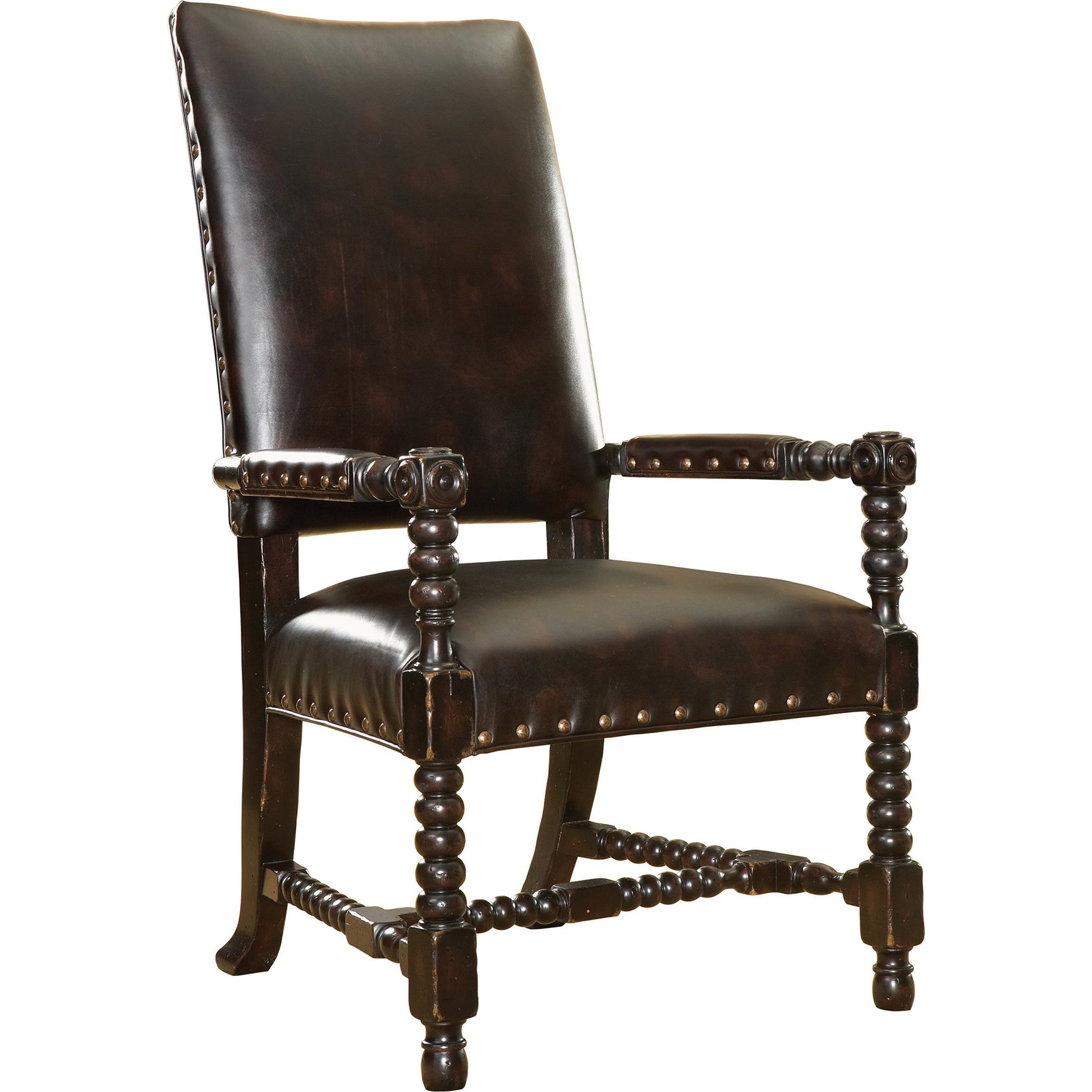 Edwards Arm Chair by Tommy Bahama Home in antiqued brown leather. Made from unique in a eclectic & global style.