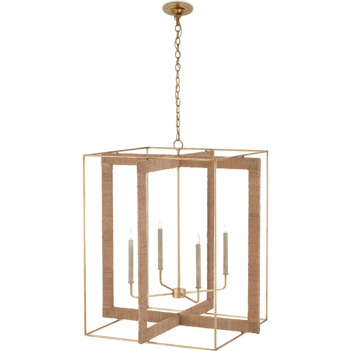 009 S-223683 | Additional Silo | Purebred Chandelier by Currey and Company in contemporary gold leaf, natural abaca. Made from wrought iron, rope in a modern style.