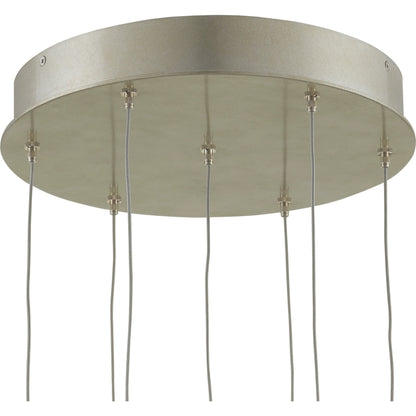 Catrice Pendant by Currey and Company in painted silver, contemporary silver leaf, natural shell. Made from capiz shell, wrought iron in a coastal style.