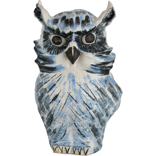 Mina the Owl by Currey and Company in blue, white, black. Made from porcelain in a eclectic & global style.