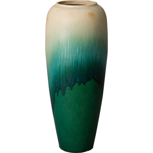 Tall Jar by Emissary USA in green cascade. Made from unique in a coastal style.