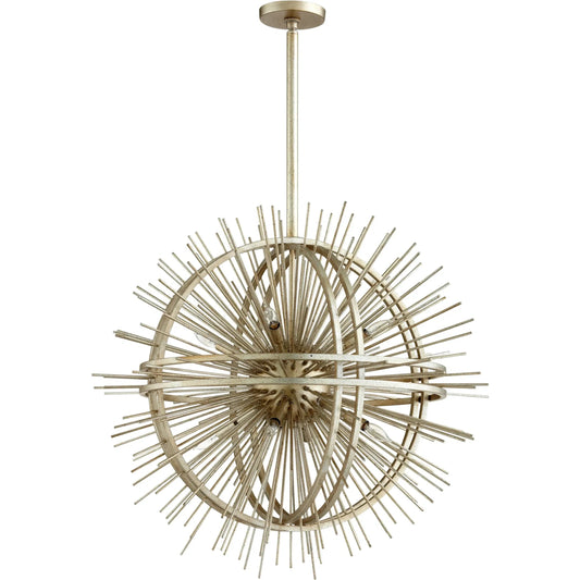 Saturn Burst Pendant by Cyan Design in silver leaf. Made from iron in a modern style.