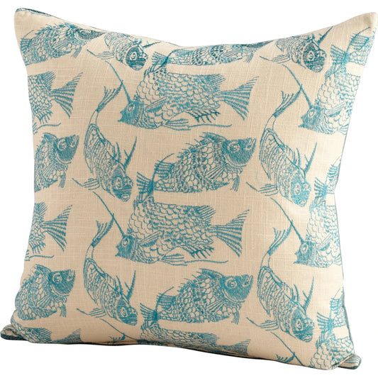 Angler Pillow by Cyan Design in turquoise, white. Made from feathers, down in a coastal style.