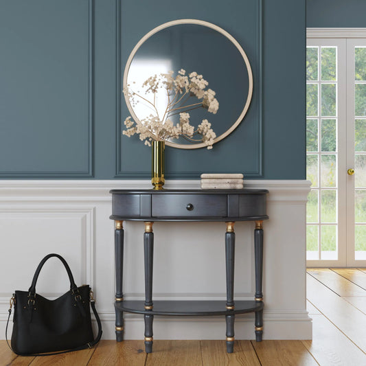 Mozart Demilune Console Table by Butler Specialty Company. Made from poplar hardwood, mdf, cherry veneer in a unique style.