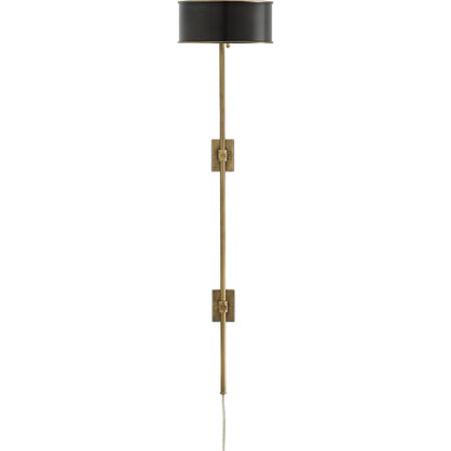 Overture Wall Lamp by Currey and Company in antique brass, black. Made from metal in a modern style.
