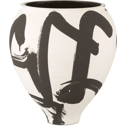 Kenzo Vase by Currey and Company in off-white, black. Made from porcelain in a modern style.