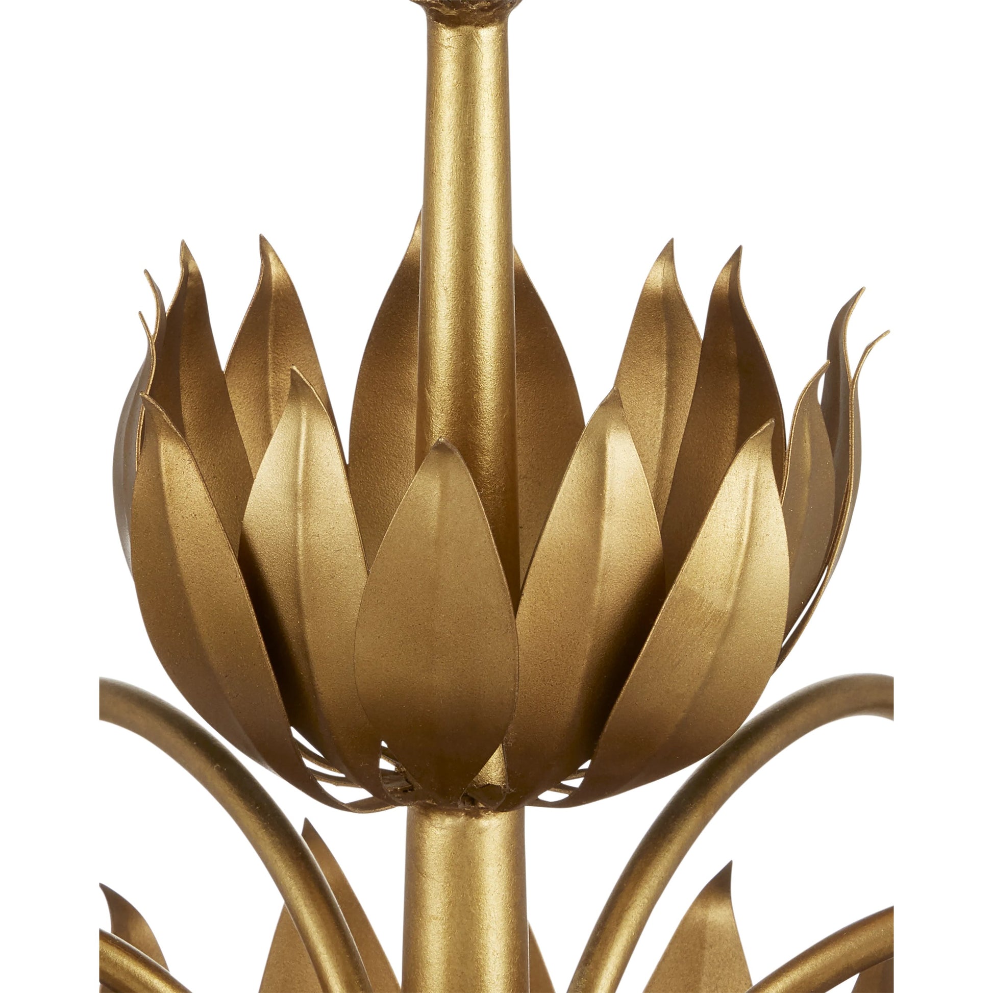 Mirasole Chandelier by Currey and Company in contemporary gold leaf, gold, white. Made from wrought iron, glass in a traditional style.