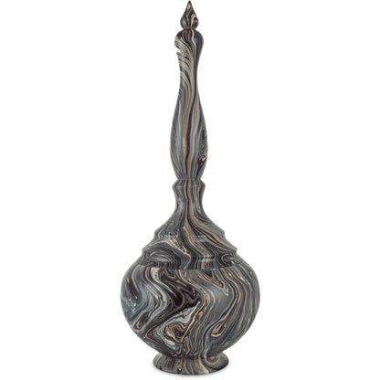 Short Turret Box by Currey and Company in marbleized brown. Made from wood in a unique style.
