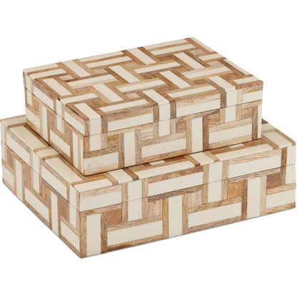 Aarna Box Set by Currey and Company. Made from composite, wood, engineered hardwood, linen in a modern style.