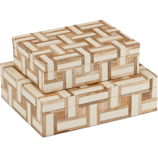 Aarna Box Set by Currey and Company. Made from composite, wood, engineered hardwood, linen in a modern style.