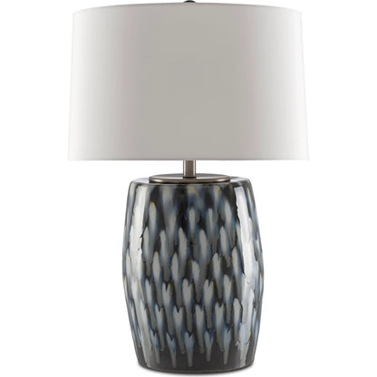 Milner Table Lamp by Currey and Company in indigo, cloud. Made from porcelain in a modern style.