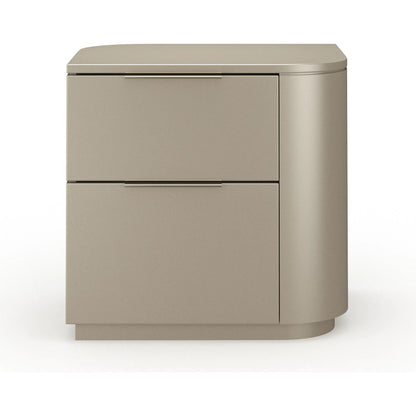 Oblique Nightstand by Caracole in soft silver paint gloss. Made from unique in a transitional style.