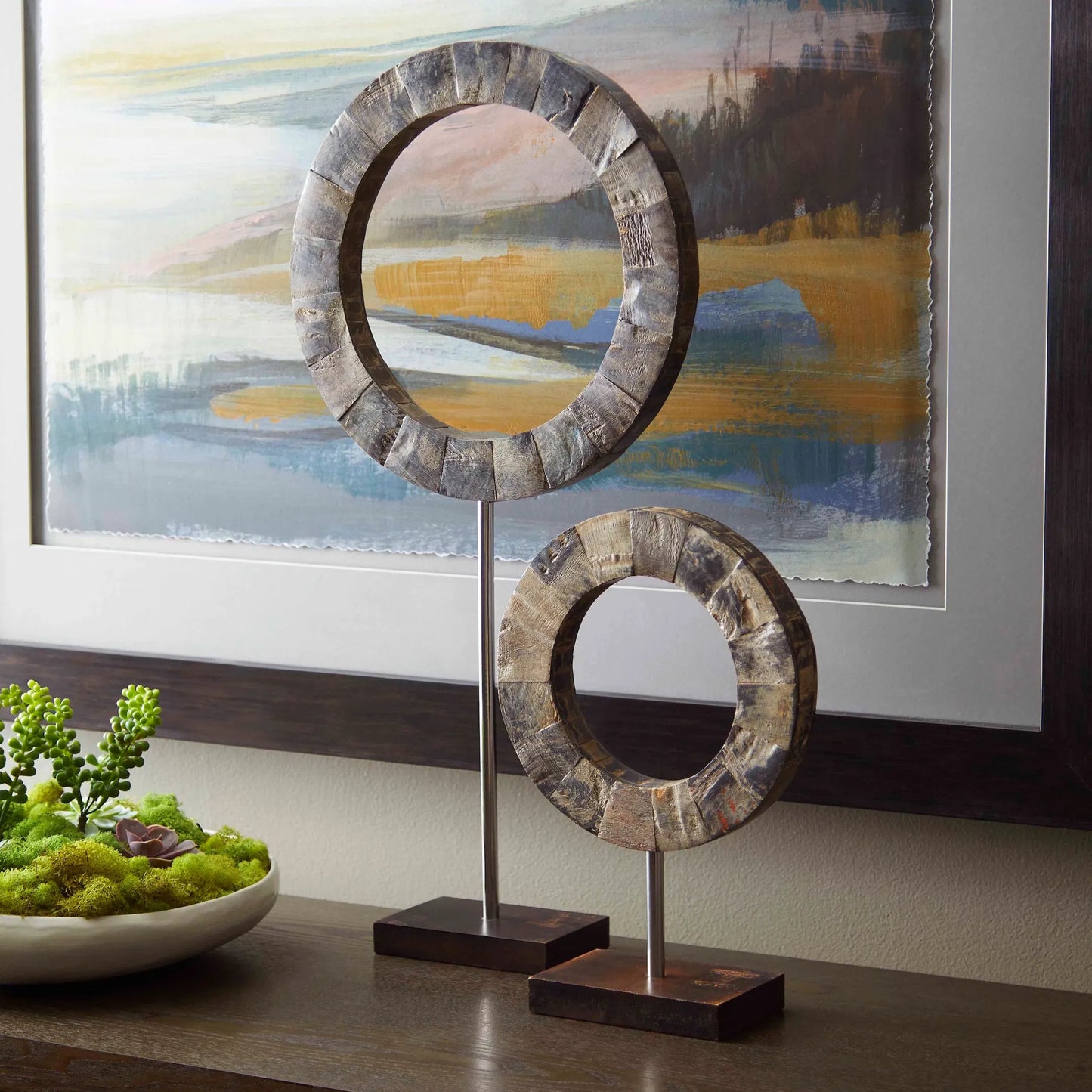 003 S-256944 | Lifestyle | Portal Sculpture by Cyan Design in brown, stainless steel. Made from horn iron, wood in a modern style.