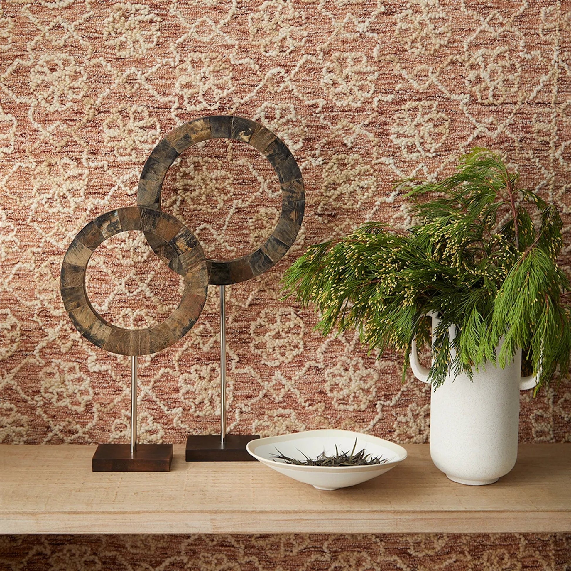 Mediium Portal Sculpture by Cyan Design in brown, stainless steel. Made from horn iron, wood in a modern style.