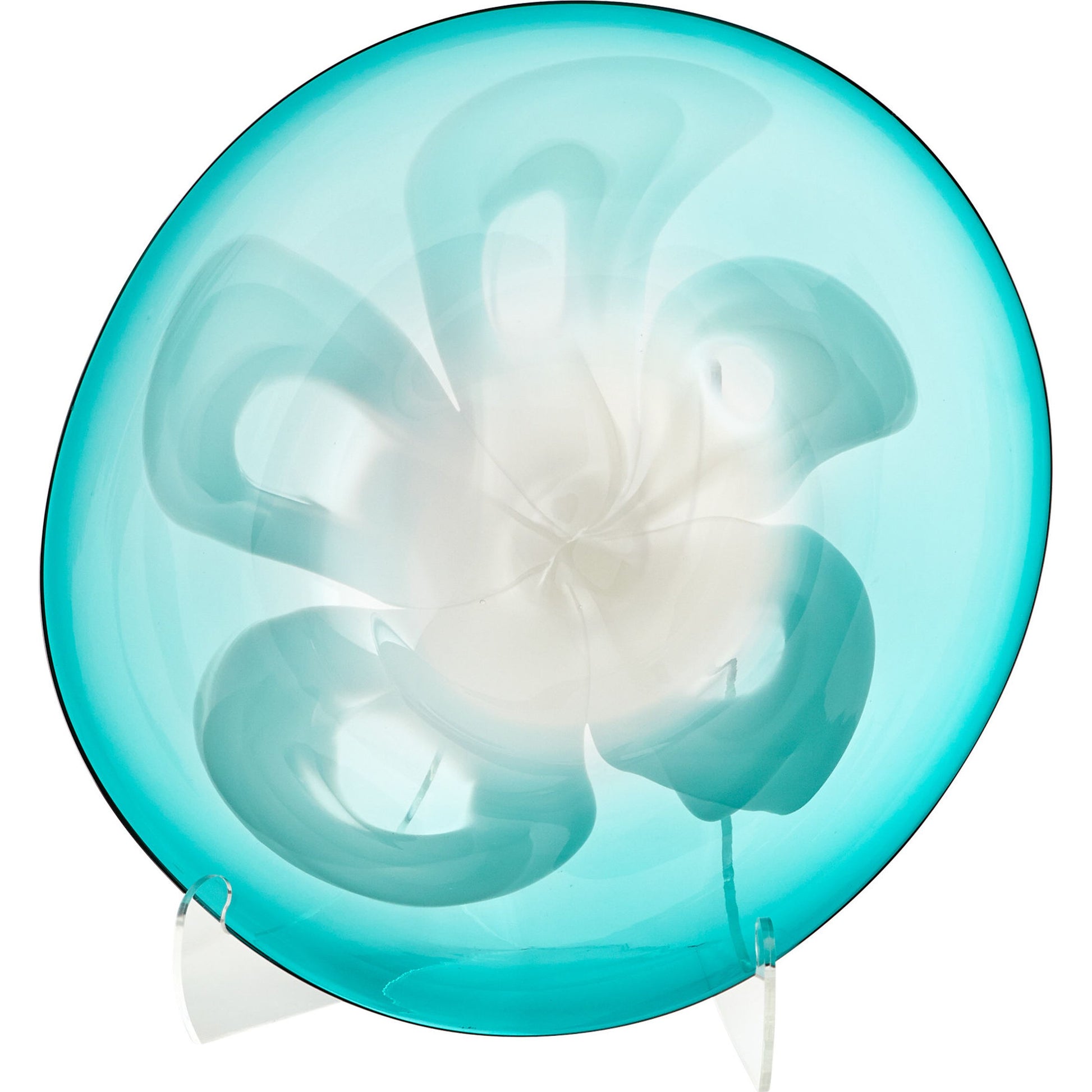 Flower Power Plate by Cyan Design in blue. Made from glass in a modern style.