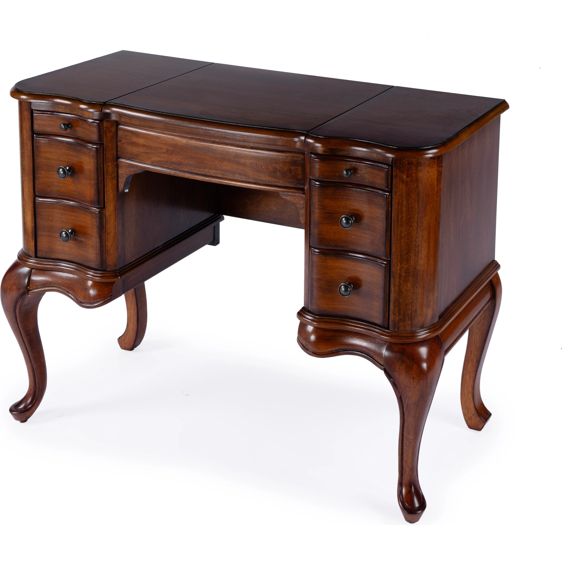 Charlotte Vanity Desk with Storage by Butler Specialty Company. Made from poplar solids, mdf, cherry veneer in a traditional style.