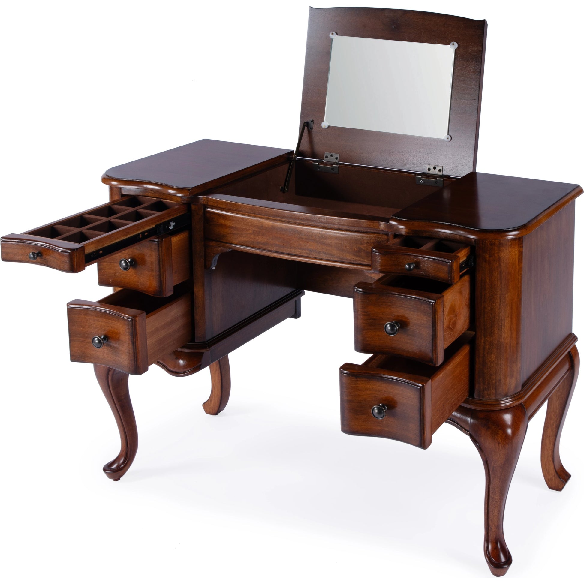 Charlotte Vanity Desk with Storage by Butler Specialty Company. Made from poplar solids, mdf, cherry veneer in a traditional style.