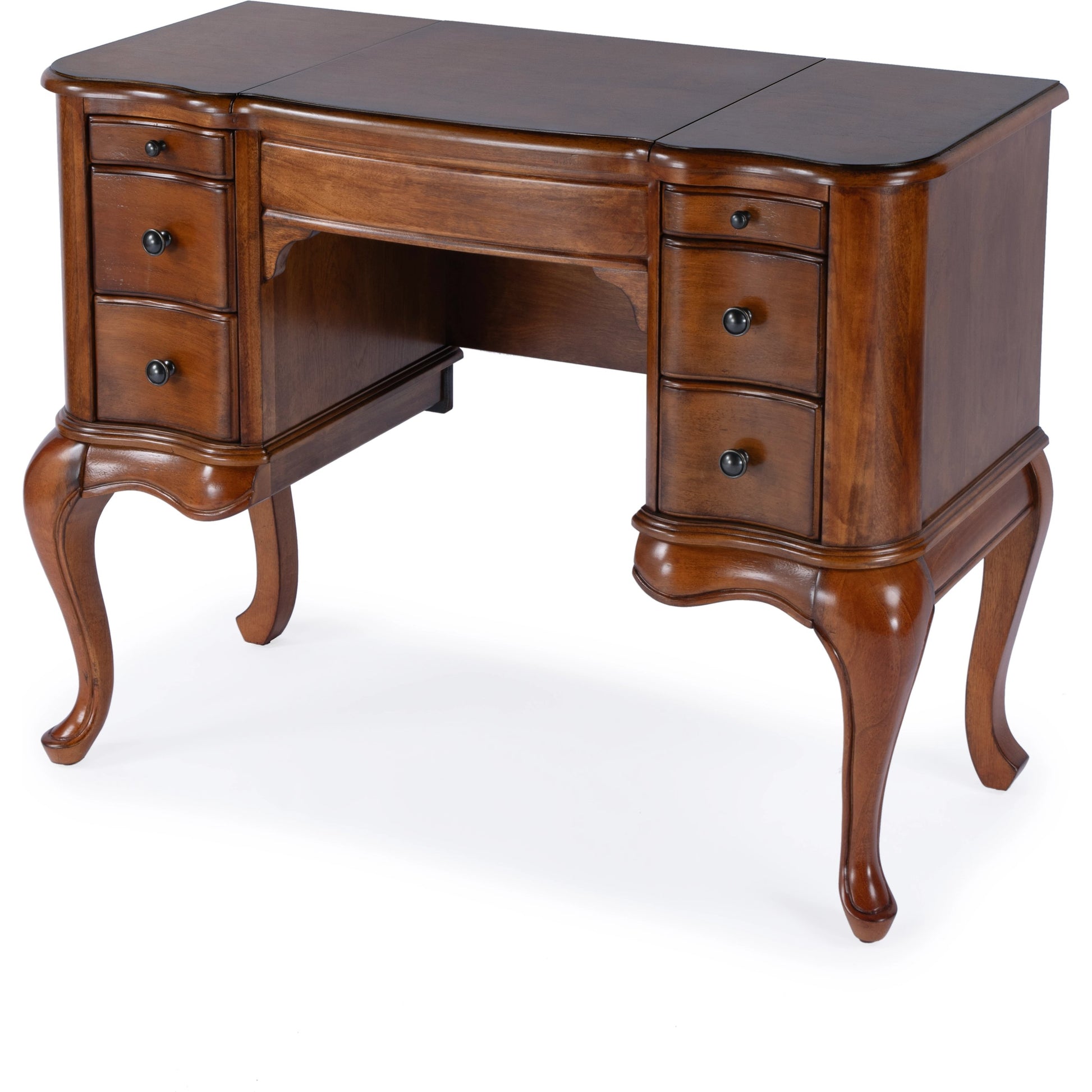 Charlotte Vanity Desk with Storage by Butler Specialty Company. Made from poplar solids, mdf, cherry veneer in a traditional style.