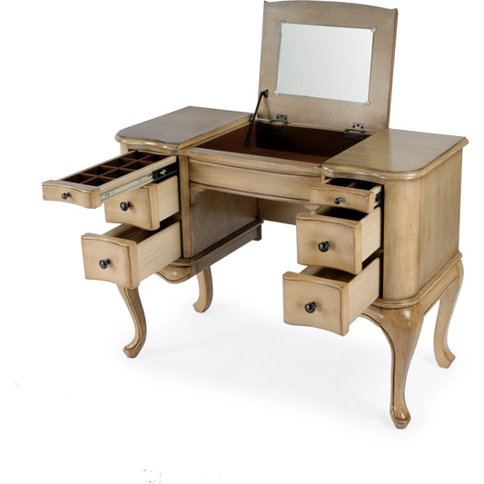 Charlotte Vanity Desk with Storage by Butler Specialty Company. Made from poplar solids, mdf, cherry veneer in a traditional style.